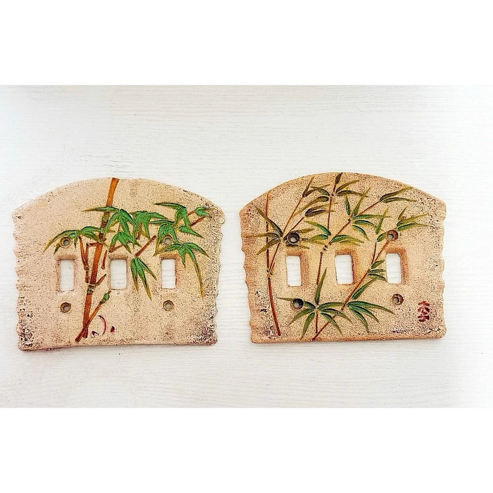 Vintage Ceramic Bamboo Light switch Covers. Set Of 2. 7